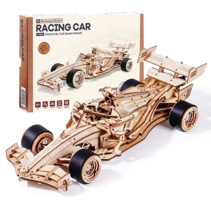 Robotime 3D-Holzpuzzle-Rennwagen-Modellbausätze, 5 Stunden Bauen, 8–10 m Vorwärts, LK505, mechanischer Brüllmotor für Erwachsene, Teenager, Kinder
