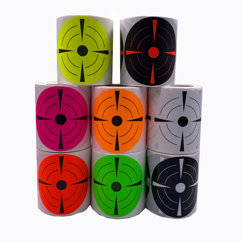 200 peças/rolo, 3 polegadas de diâmetro, adesivos coloridos de papel para prática de tiro bullseye, adequados para várias ferramentas de tiro