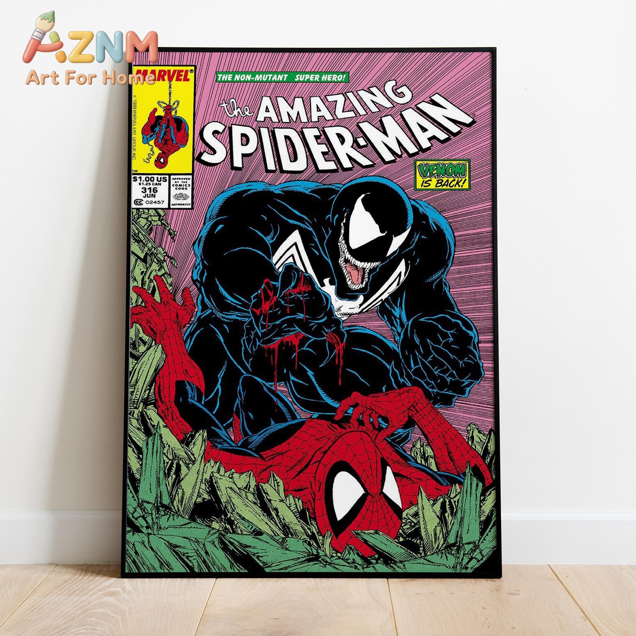 Poster Sampul Buku Komik Spider Man, Cetakan Komik, Seni Dinding, Hadiah untuk Penggemar Animasi