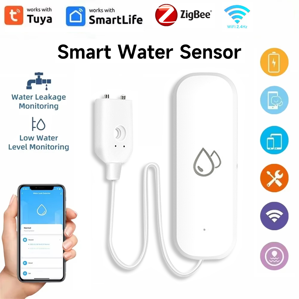 Détecteur de fuite d'eau intelligent Tuya WIFI Zigbee, alarme de fuite d'eau, détecteur de fuite d'eau, contrôle à distance par application, système d'alarme de sécurité