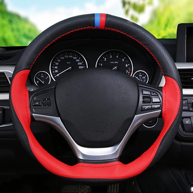 Anti-slip Fiber Leather DIY 38cm Car Steering Wheel Cover Case With Needles And Thread Automobile Interior Accessory Universal