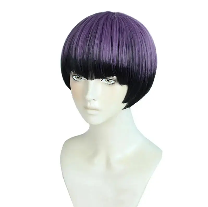 Soshiro Hoshina Peluca Kaiju No. 8 Soshiro Hoshina Cosplay Anime Púrpura y Negro Corto Bob Corte Estilo Fiesta Pelucas de Pelo de Halloween