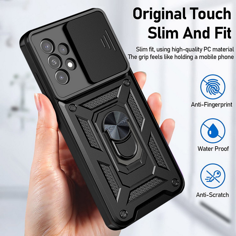 Slide Camera Lens Pantserhoes Voor Samsung Galaxy S24 S23 S22 Ultra S21 S20 Fe Plus A 21 S A51 A71 A13 A53 A54 Magnetische Ring Standafdekking