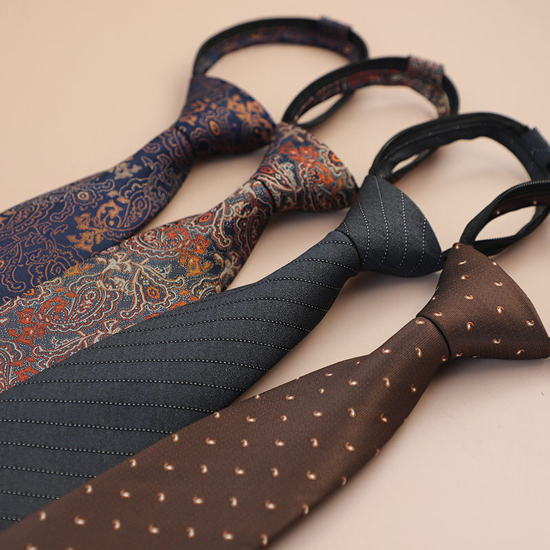 2024 Fashion dasi coklat 8CM lebar Paisley bergaris dasi ritsleting pria gaun Formal pria Aksesori setelan pria dasi malas