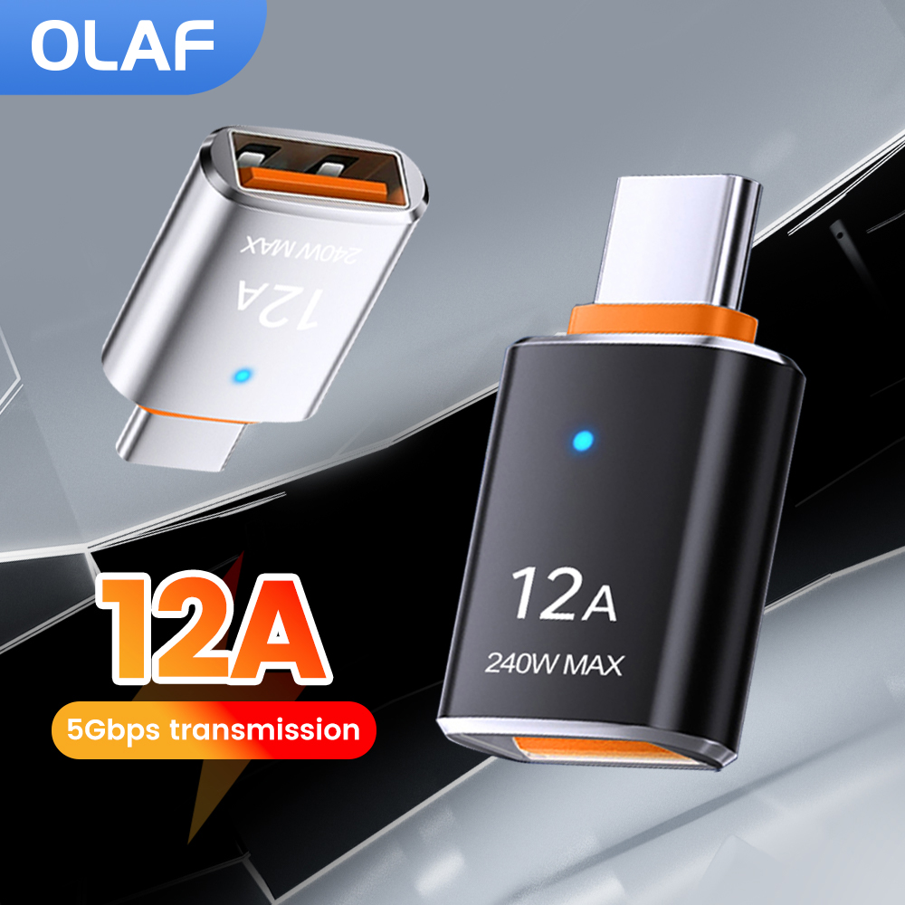 12A USB 3.0 To Type C Adapter LED OTG USB C Male to USB A Female Connector For iPhone 15 Tablet Notebook Android Phones Adapter