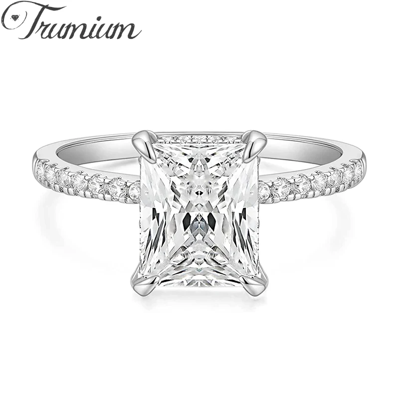 Trumium 4CT Engagement Koperen Ringen Voor Vrouwen Radiant Cut Zirconia Wedding Band Promise Ring Gratis Graveren