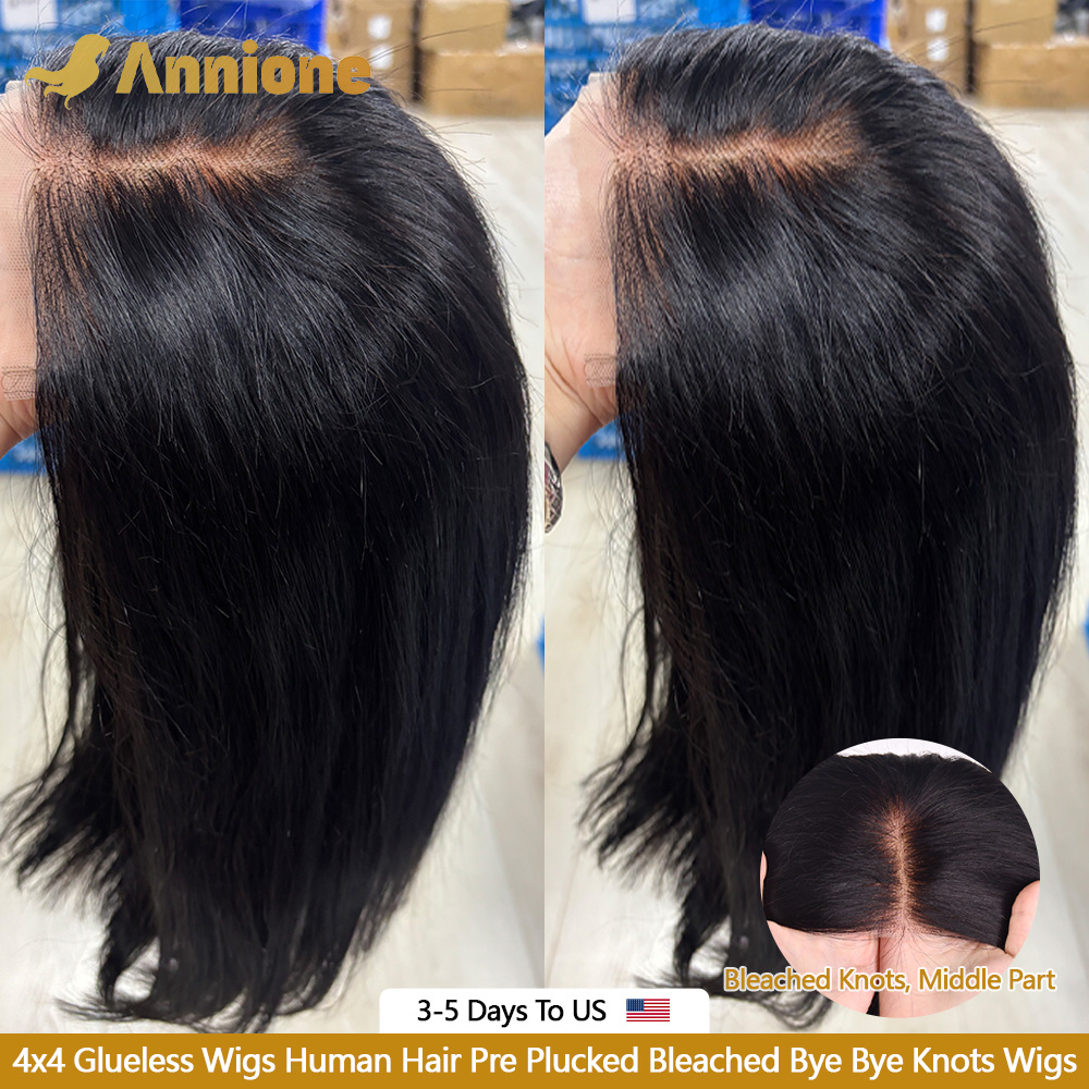 Bob Glueless Wig Human Hair Ready To Wear 4X4 Brazilian Straight Chocolate Brown Lace Front Human Hair Wig 100% Human Hair Wigs