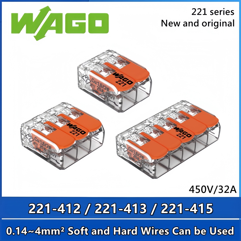 (10 pièces) terminal de câblage Wago d'origine 221-412 221-413 221-415 connecteur de câblage