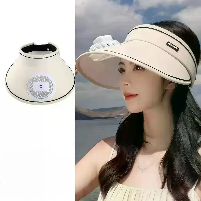 Cappello da sole alla moda per esterni con protezione solare, visiera estiva a tesa larga con ventola USB ricaricabile per uomo e donna