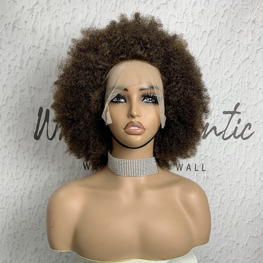 Parrucche per capelli umani anteriori in pizzo riccio marrone per le donne parrucche anteriori in pizzo Afro crespo 13x4 Pre pizzicate 300% densità trasparente HairUGo