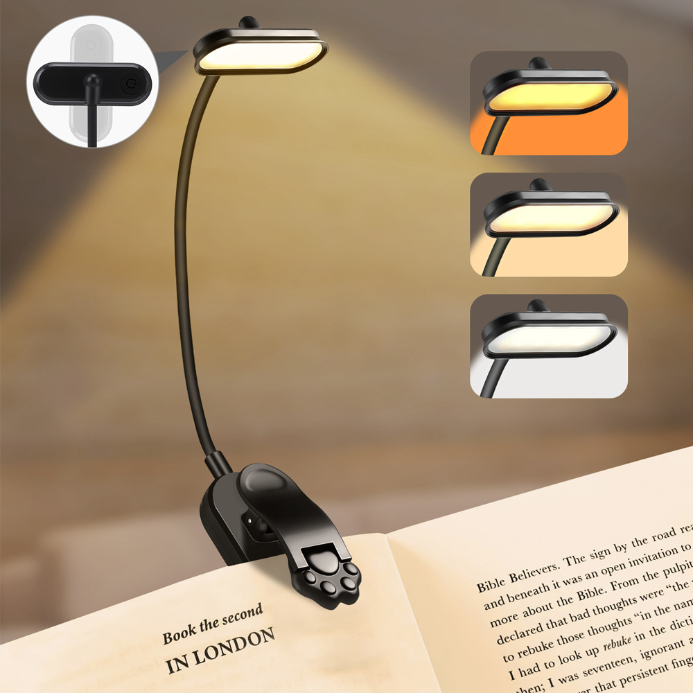 Mini lámpara LED con Clip para libros, lámpara de lectura recargable por Usb, luz de lectura de libros, luz de lectura portátil para libros, luz nocturna de lectura para dormitorio