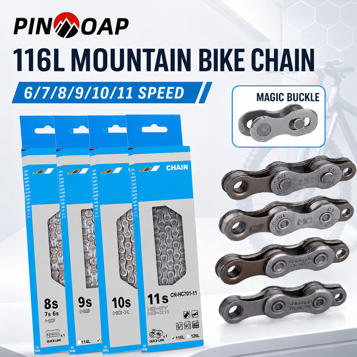 PINMOAP 1PC Universele Fietsketting 6/7/8/9/10/11 Speed ​​Smooth Shift Bike Chain Fit MTB Road Fietsen Reparatie Onderdelen Duurzaam Anti