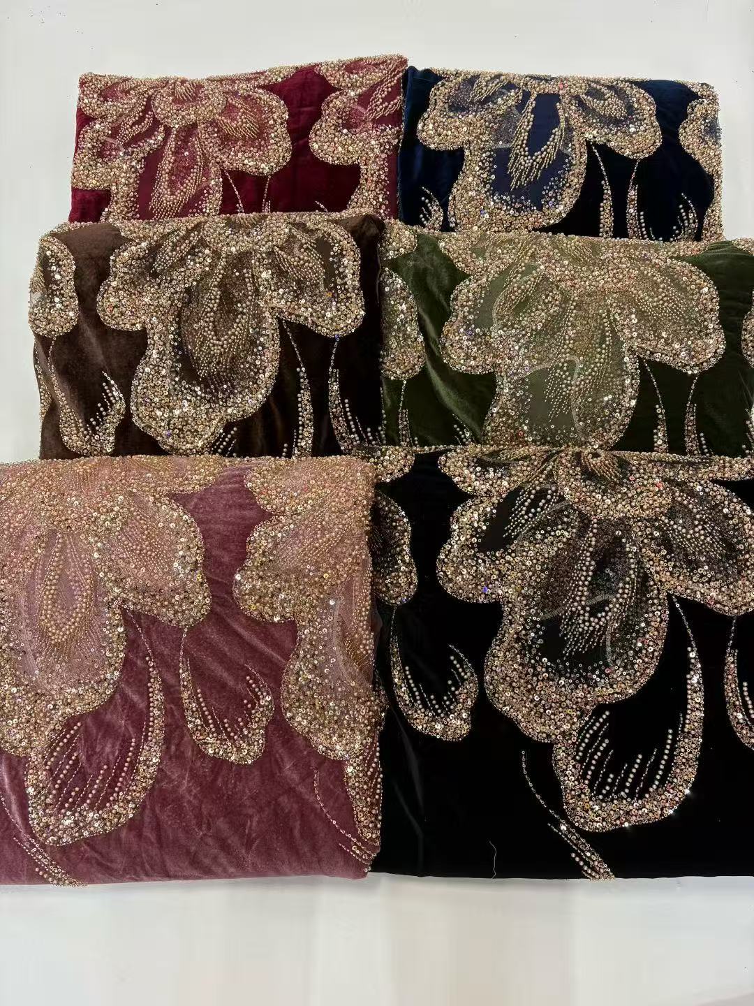 2026 nigeriano luxo veludo lantejoulas tecido de renda alta qualidade africano pesado frisado e pérolas tecido renda para vestidos festa mulher