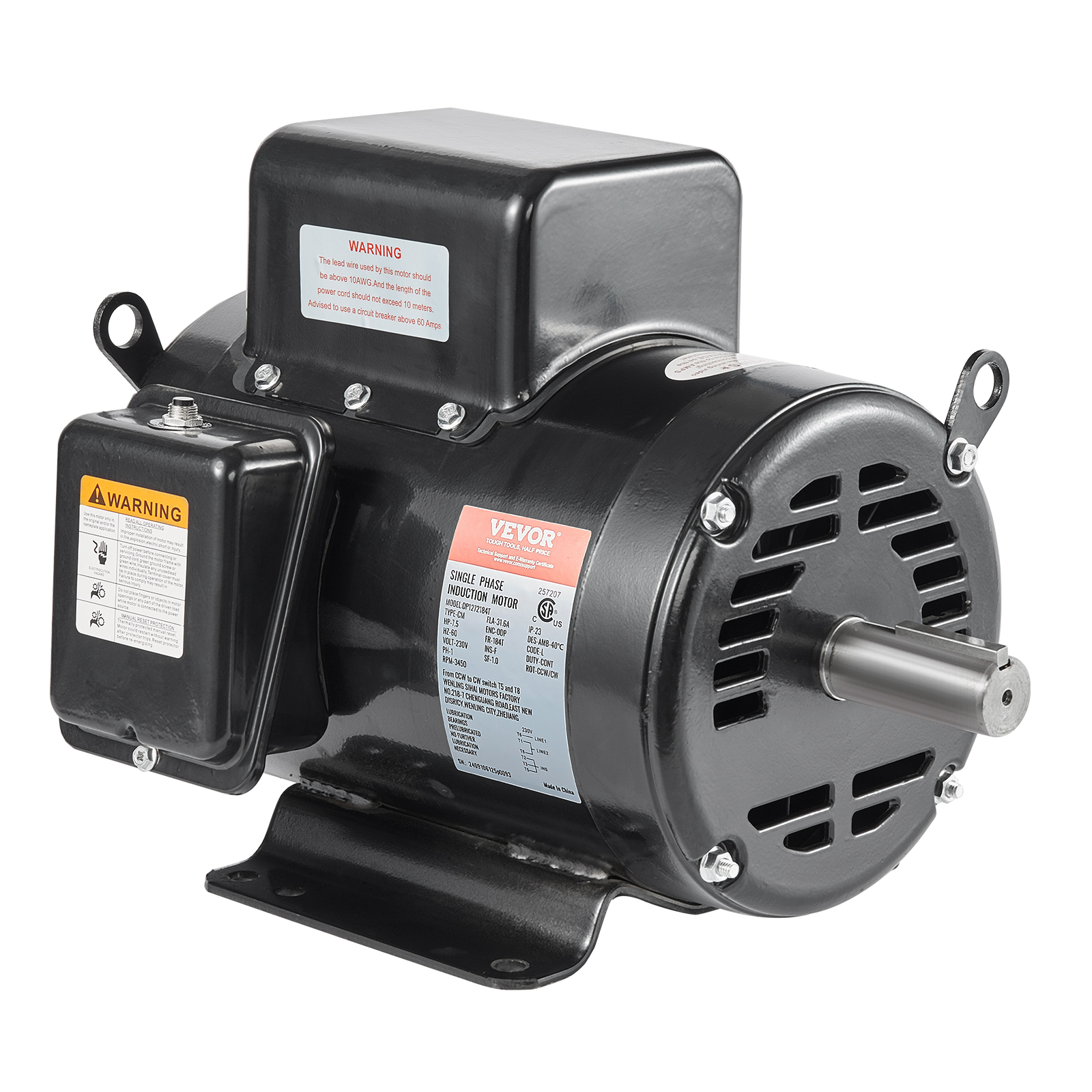 SucceBuy 7.5HP Air Compressor Motor 230V 31.6Amps Electric Single Phase Motor 3450RPM 184T Frame for Compressors CW/CCW Rotation