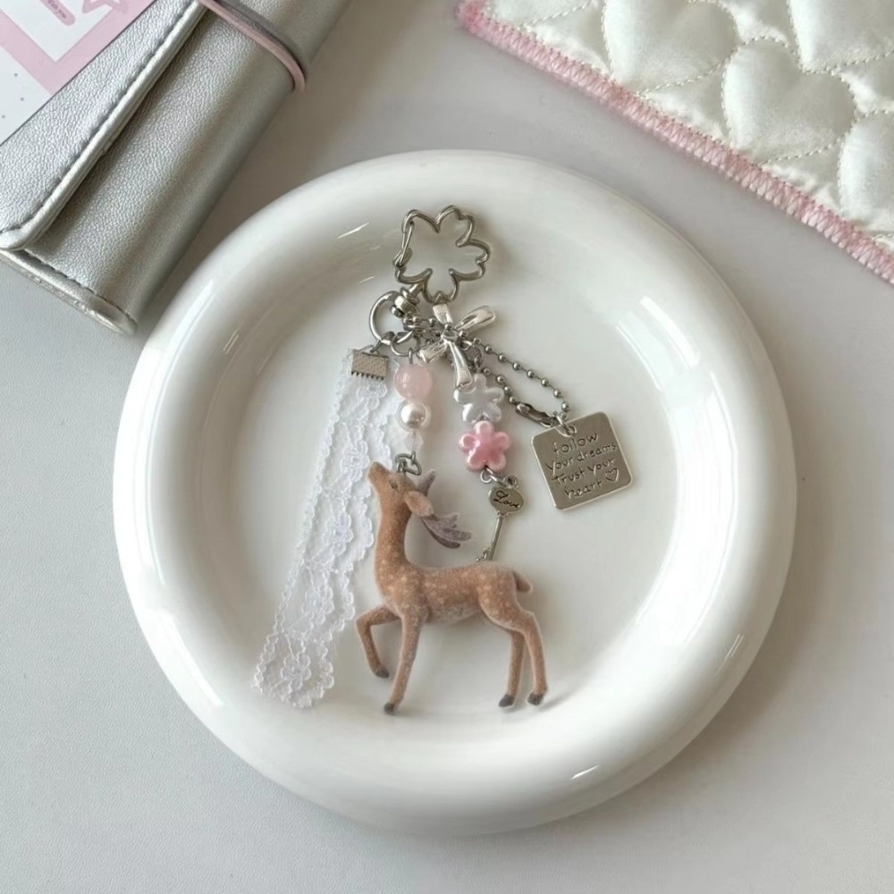 Portachiavi a forma di cervo portatile e carino, lunghezza 11,5 cm, stile coreano, custodia fai-da-te per perline, ciondolo fatto a mano per borsa