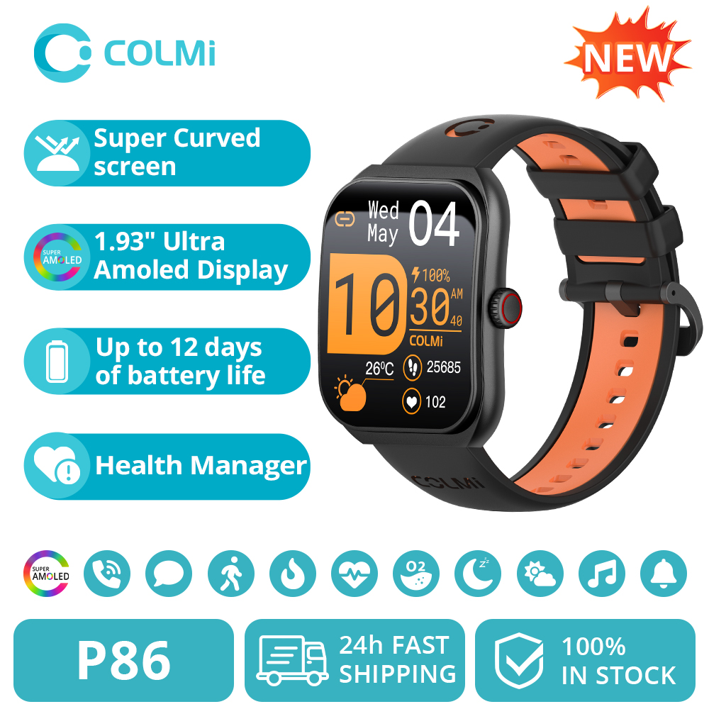 COLMI P86 1.93 "AMOLED Jam Tangan Pintar Pria Manajer Kesehatan Panggilan Bluetooth IP68 Jam Tangan Pintar Tahan Air Wanita untuk Ponsel Xiaomi IOS