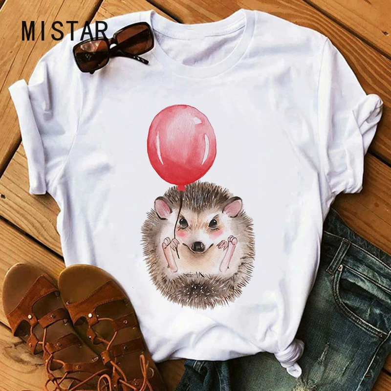 Hedgehog CuteT-shirt Piccolo riccio carino Europa Stati Uniti Fondo girocollo T-shirt con spalle T-shirt oversize