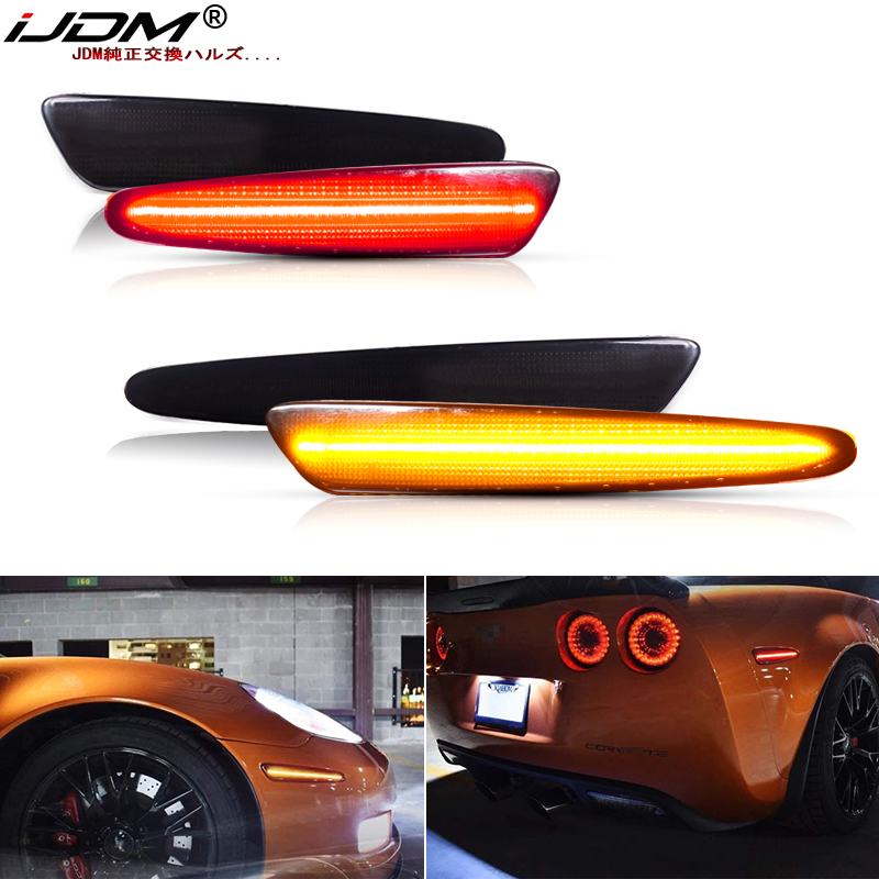 Lampu sinyal belok otomatis, untuk Chevrolet Chevy Corvette C6 2005-2013 LED penuh lampu penanda samping depan belakang Amber merah 12V