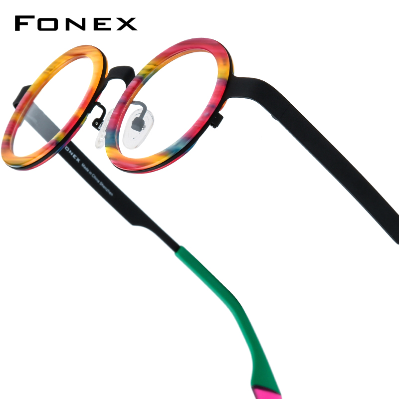 FONEX Acetate Titanium Eyeglasses Frame Men Brand Design Retro Vintage Round Glasses Frame Women Japanese Handmade Eyewear 85816