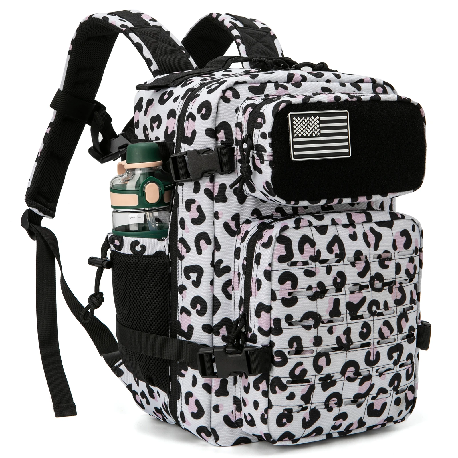 Sac à dos tactique 25/45L pour femmes/hommes, avec découpe laser Molle, robuste, pour l'école, la gym, le trekking, avec double porte-gobelet