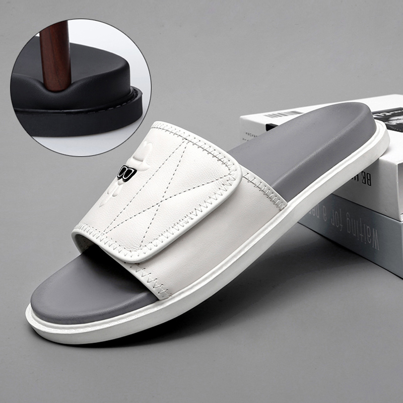 Sommermode Herren-Lederpantoffeln Paar-Strandschuhe Sandalen Rutschfeste Offene Zehen Flip-Flops Große Größen Slides