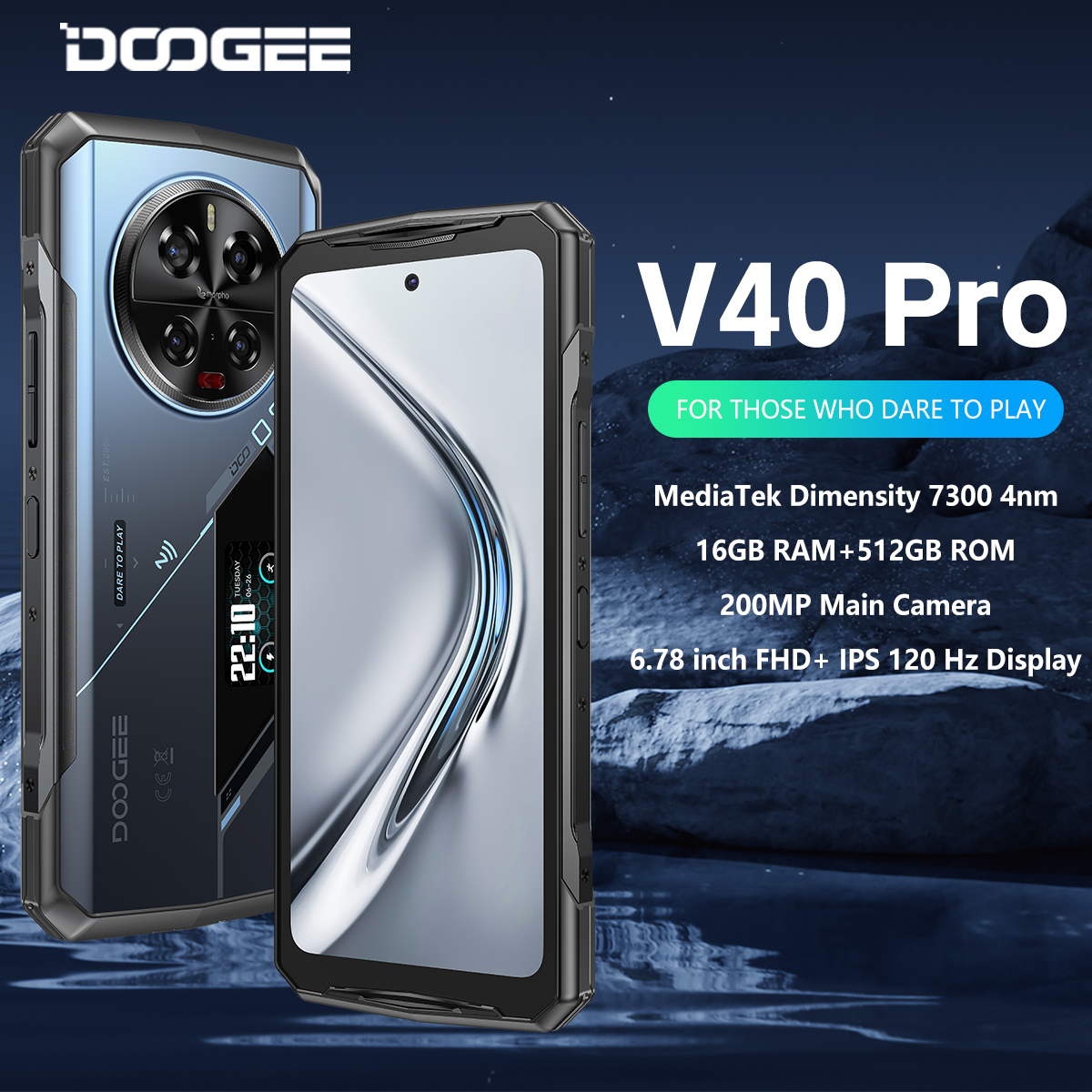 Doogee v40 pro 5g telefone robusto 6.78 "16gb + 512gb telefones para jogos dimensão 7300 200mp câmera ai 8680mah android 14