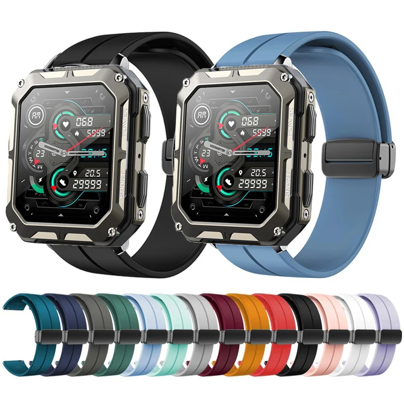 Correa de silicona con hebilla plegable magnética para reloj C20 Pro, 22mm, nueva pulsera