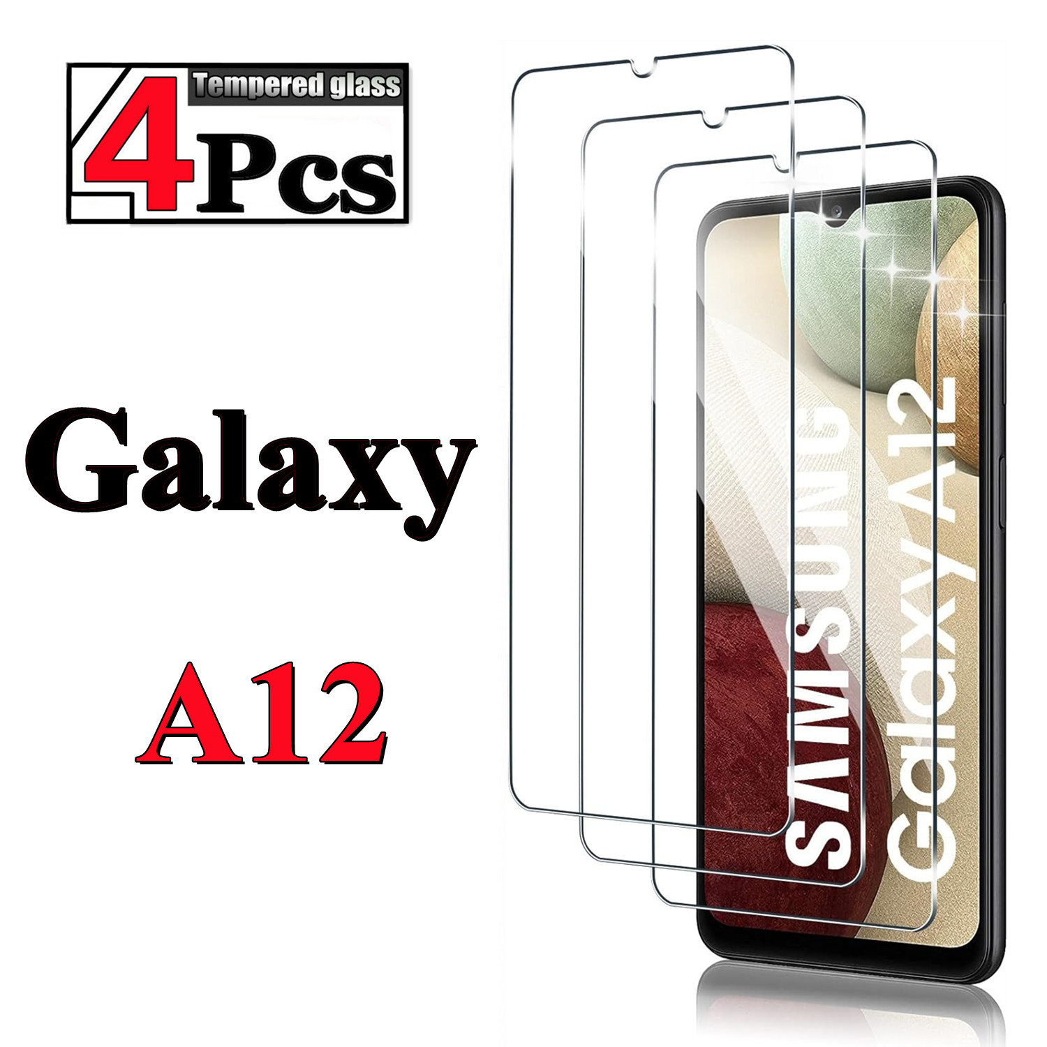 1/4 pezzo di pellicola protettiva in vetro temperato per Samsung Galaxy A12, ad alta definizione, con funzione anti-caduta, pellicola protettiva intelligente per lo schermo.