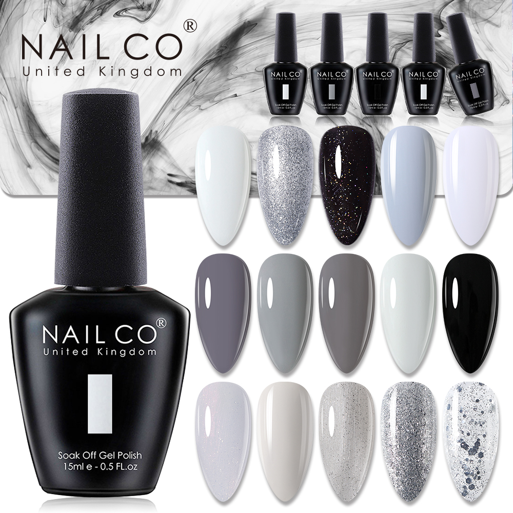 NAILCO 15Ml Pemoles Kuku Gel Semipermanente Pernis Pernis Esmalte Hitam Putih Warna UV Lakiery Hybrydowe Vernis Gellak Polish