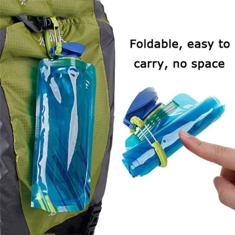 1 Stück 700 ml tragbarer, ultraleichter, faltbarer weicher Wasserbeutel für Outdoor-Sport und Camping, mit Griff und Haken zum Aufhängen, Camping-Sachen