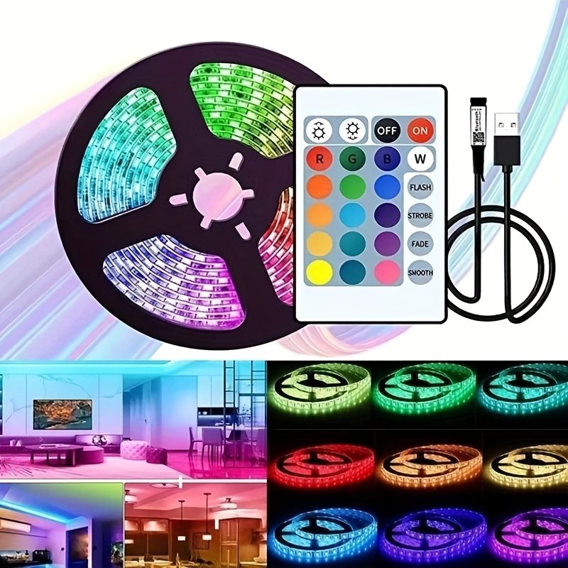 5050 RGB LED Strip 5V USB Power Supply,24-Key Remote Control/App Control, Suitable for TV Backdrops, Bedrooms, and Holiday Decor