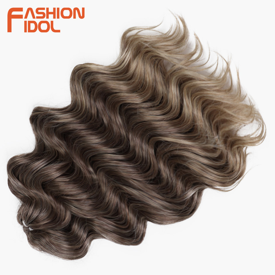 Moda ídolo 16 Polegada 3 pçs profundo ondulado torção crochê cabelo sintético encaracolado tranças de crochê ombre marrom trança extensões de cabelo