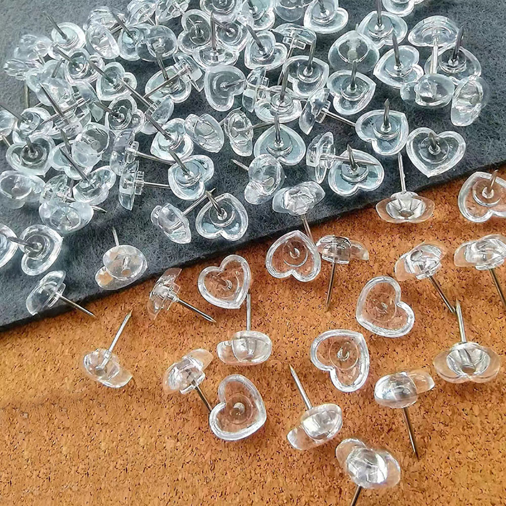 50/100 pièces punaises transparentes coeur d'amour punaises coeur de pêche L-beam ongles peinture punaises panneaux de bois punaises murales