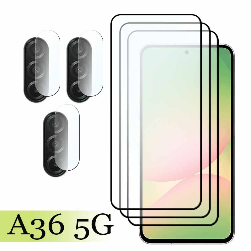 Per Samsung Galaxy A36 5G Protezione schermo 9H Vetro temperato antigraffio Copertura completa per Galaxy A36 5G Pellicola per fotocamera in fibra morbida