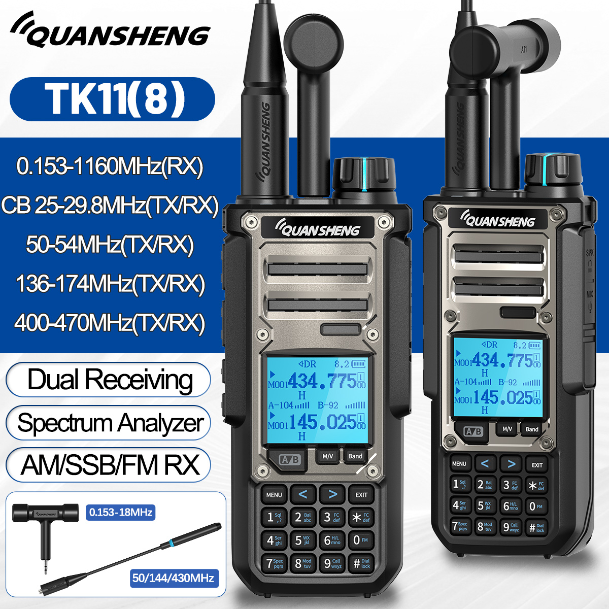 Quansheng TK11 8 Walkie Talkie 10W Dual Receiving PTT 27MHz CB Radio CW LSB LW MW SW Ładowarka Type-C NOAA dla UV-K5 8 TK-11 5