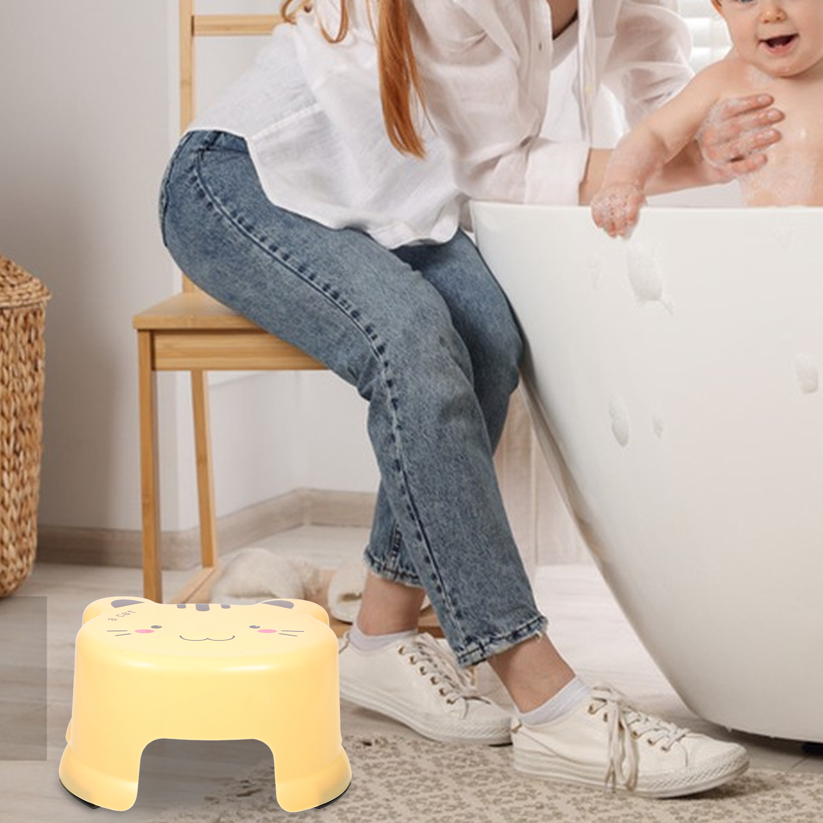 Plástico crianças banco de banheiro antiderrapante amarelo dos desenhos animados passo curto crianças multiuso sapato mudando enfermagem resistente confiável longo
