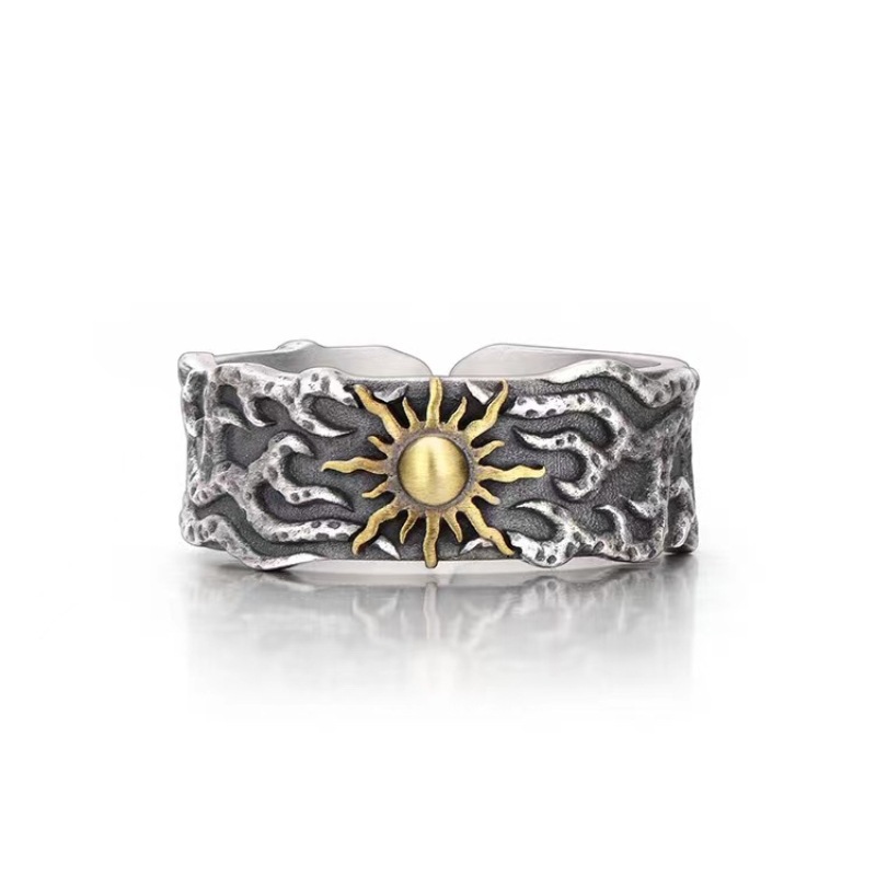 Anel de sol dourado retrô para homens, cor prata, punk, gótico, moderno, aberto, feito à mão, joias de designer, acessórios unissex, presente para amantes
