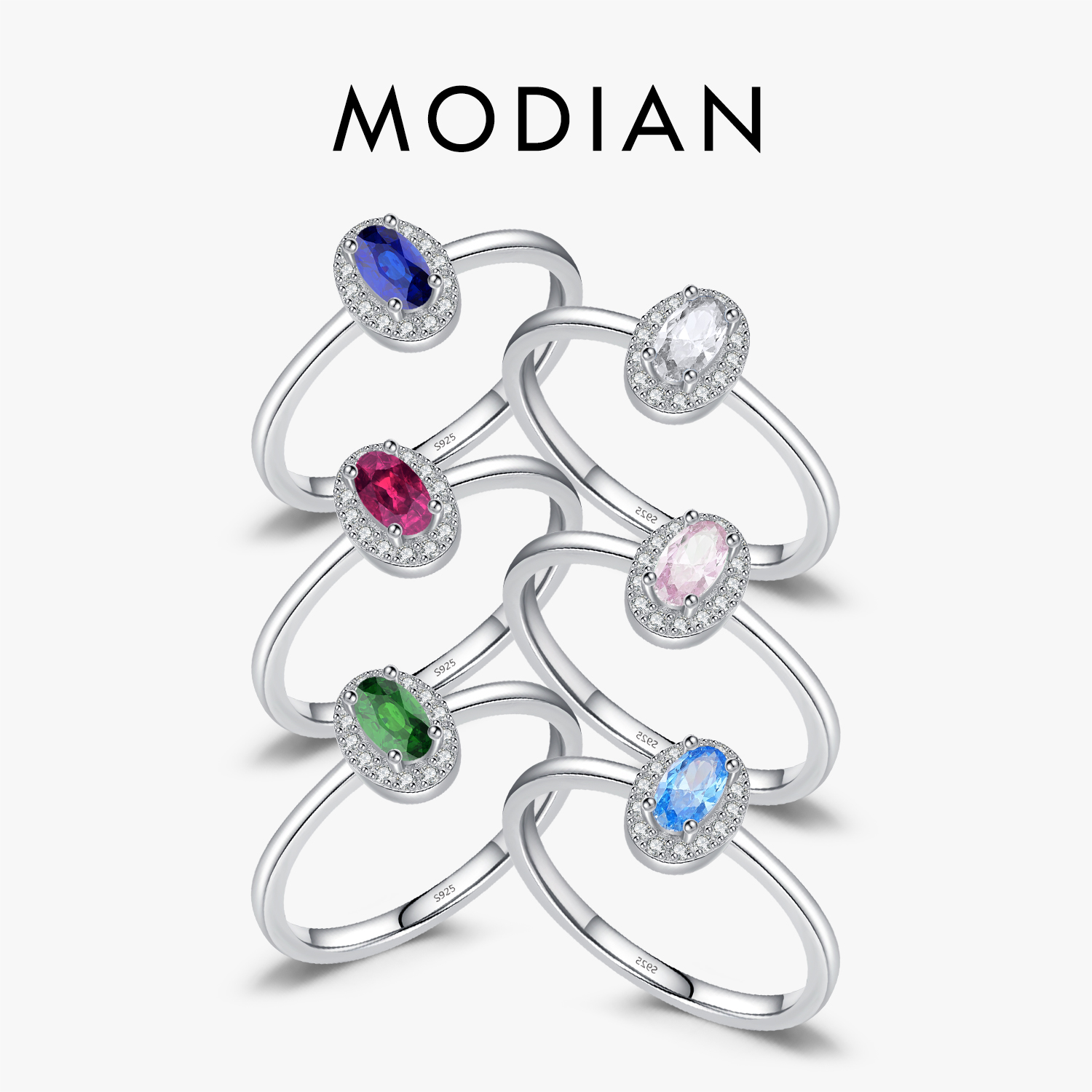 MODIAN cincin zirkonia warna-warni Oval elegan klasik perak murni 925 asli untuk wanita perhiasan bagus pertunangan pernikahan
