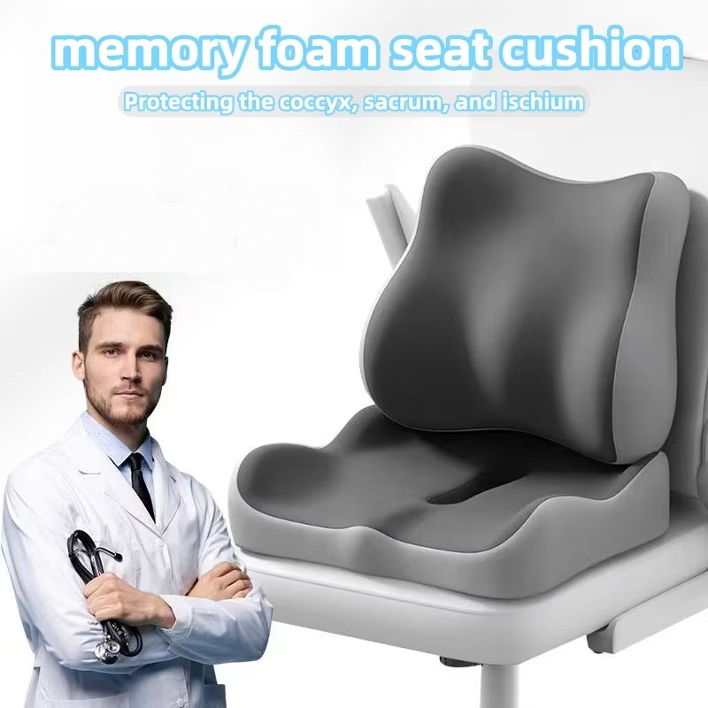 Cojín de espuma viscoelástica para silla de oficina, silla de estudiante, asiento de coche, alivia la carga de la columna vertebral y la cadera, tela fresca y transpirable, fácil de limpiar