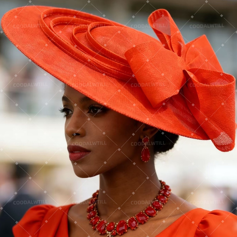 Orange Bow Big Fascinator Hat Clip For Women Kentucky Derby Cocktail Headpiece Party Royal Ascot Hair Accessory Ladies Church