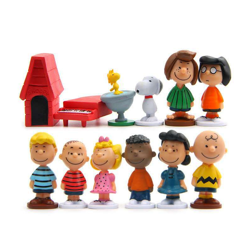 Hot selling Japan Cartoon Pinda's Snoopy Charlie Sally Woodstock Mini Figuur Model Speelgoed Miniatuur Cake Mensen Collectie Props
