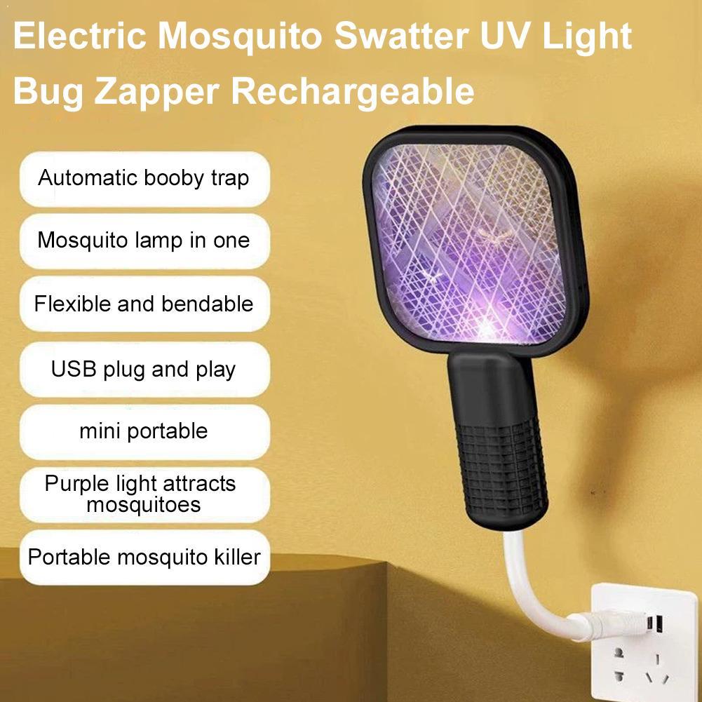 Elektryczna packa na komary USB, mini pułapka na owady, lampa UV, przenośna rakietka na owady do sypialni.