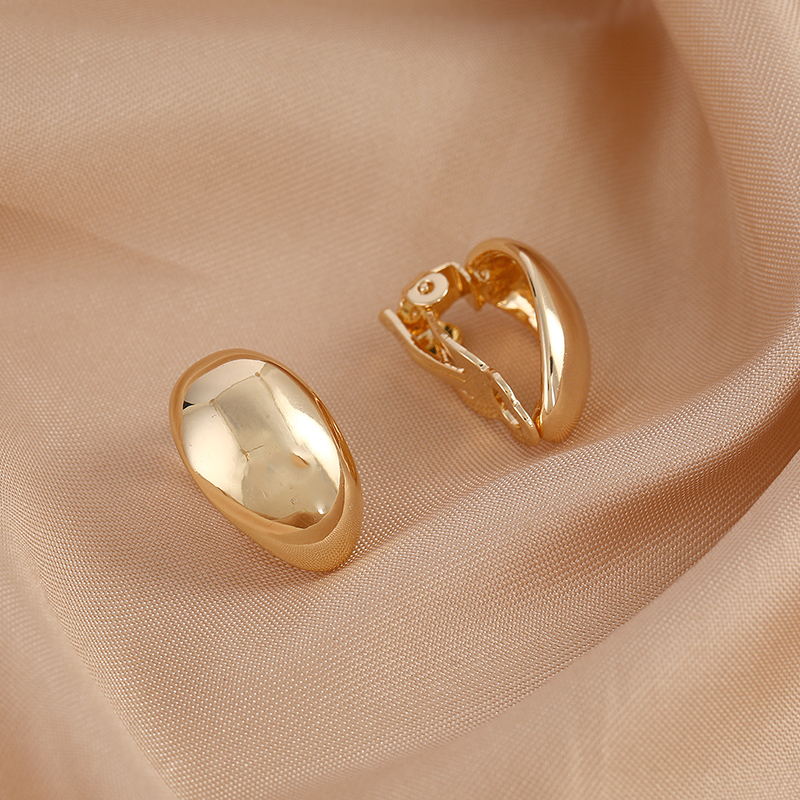 Deve ter dourado vintage oval brilhante metal minimalista clipe em brincos não piercing bonito clipes de orelha para mulheres festa jóias presentes