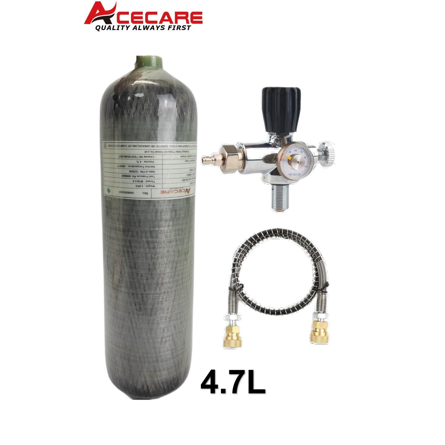 ACECARE 4500Psi 300Bar 4.7L cilindro de fibra de carbono regulador de carga de tanque de alta presión HPA estación de relleno de buceo M18 * 1,5