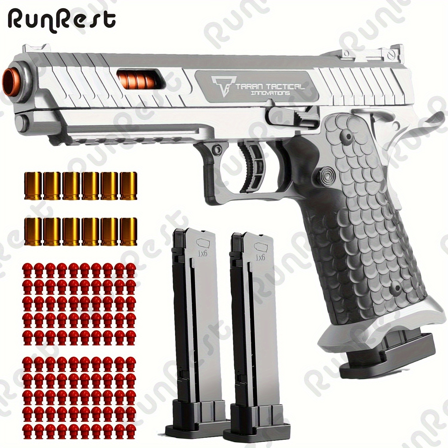 Mainan Pistol peluru lembut (1 buah Pistol + 8 buah cangkang + 20 buah peluru) Model pendidikan Pistol menembak