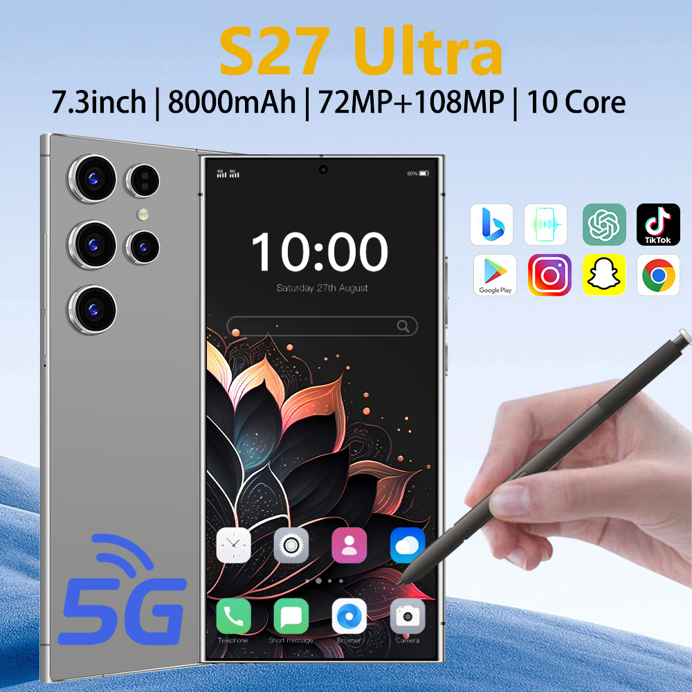 2026 Hot New JCTKJ S27 Ultra High Quality 7.3inch Function Smart Dual Card 8000mAh Battery 4G 5G Dual Sim Card WiFi GPS Google
