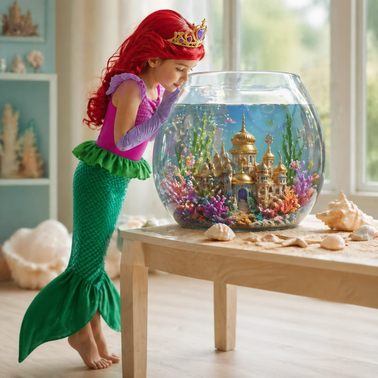 Vestido de tul de manga corta de Ariel, la Sirenita, para niñas, disfraz de princesa, traje de fiesta de cumpleaños, 2-8 años