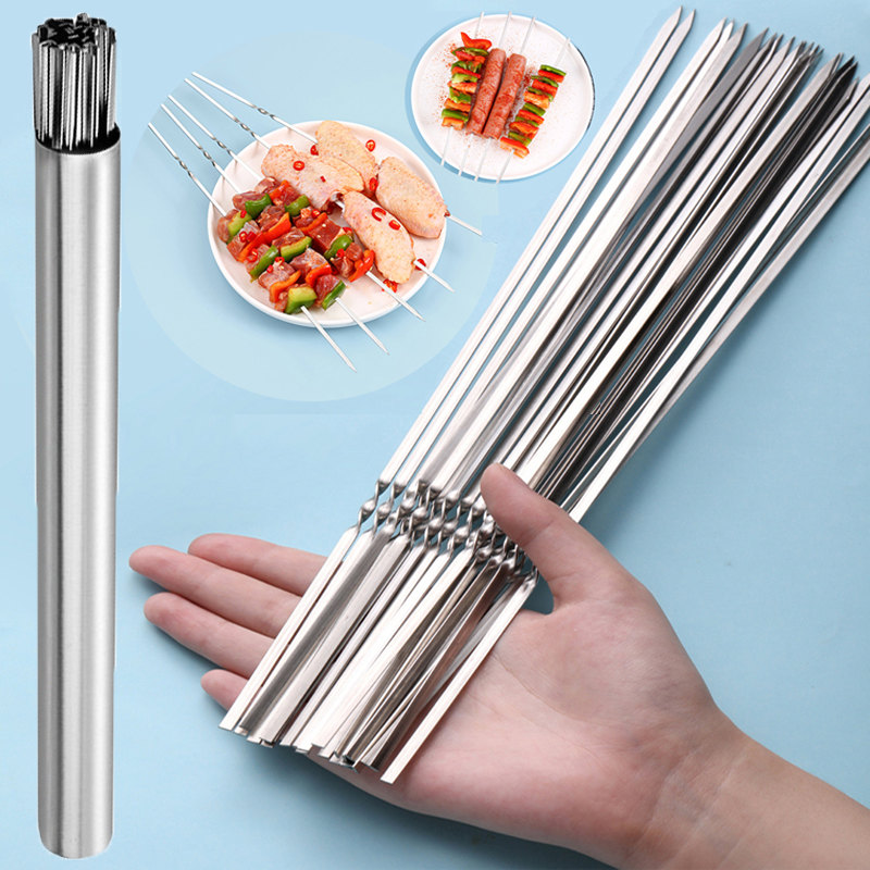 10/15Pcs สแตนเลสสตีลบาร์บีคิว Skewer BBQ Skewers Kebab เหล็ก Stick สําหรับ Outdoor Camping Picnic เครื่องมือเครื่องมือทําอาหาร