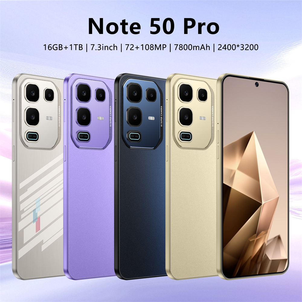 Смартфон 2026 для Note 50 Pro, 7,3-дюймовый сотовый телефон Android 15, 5G, двойная карта, 7800 мАч, глобальное издание, разблокированные мобильные телефоны с лицом