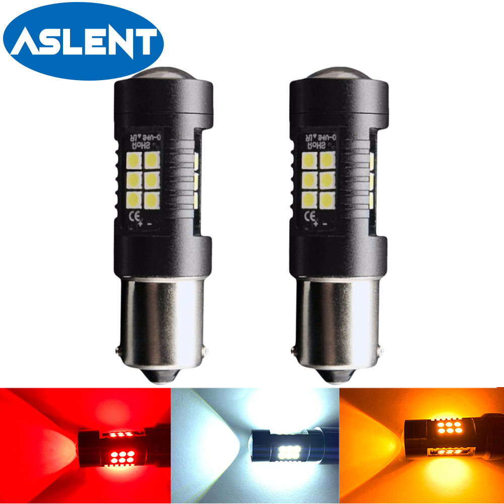 ASLENT 2x Lampa sygnalizacyjna P21w Led Ba15s 1156 Py21w Bau15s Żarówka 3030SMD Biała 1157 Led Bay15d P21/5w Światło cofania hamulca skrętnego 12V